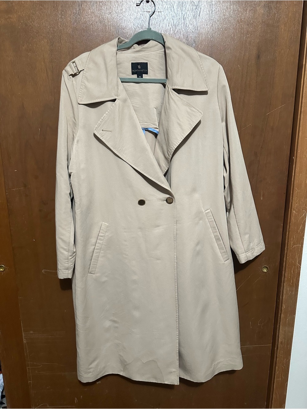 Worthington Neutral Beige Double-Breasted Trench Coat